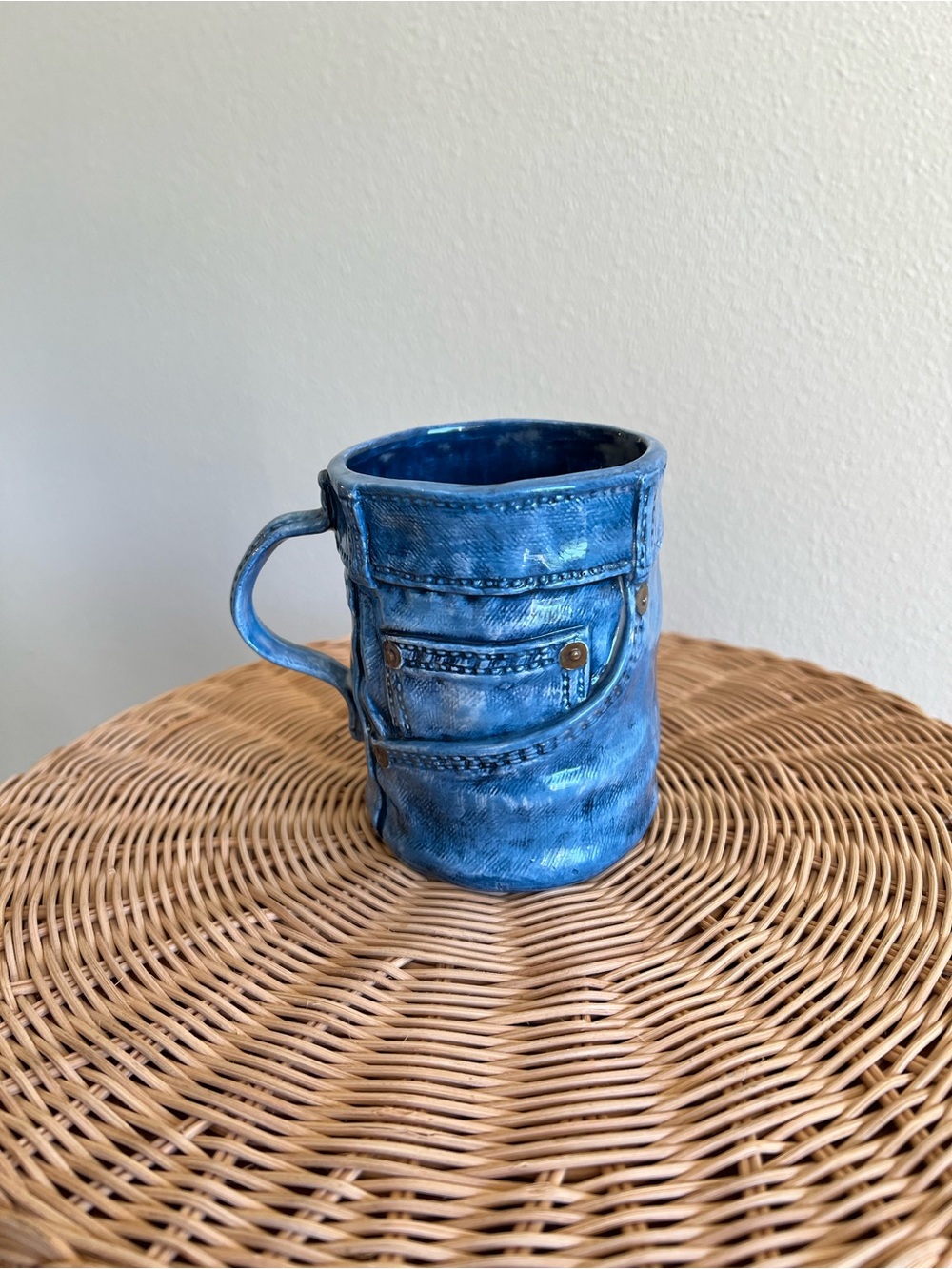 Blue Denim-Style Ceramic Coffee Mug - Stylish Textured Design